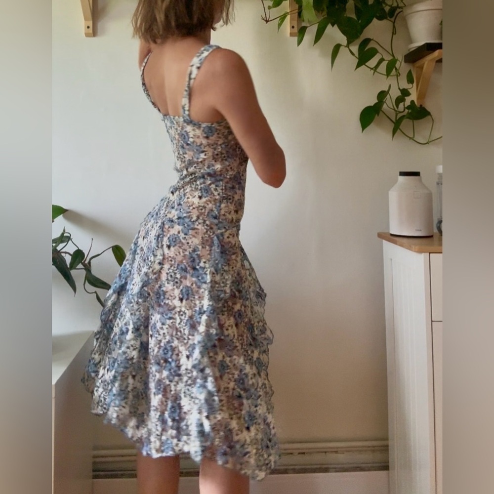 Vintage Blue Floral Lace Midi Dress – Fits XS–S - Picture 2 of 7